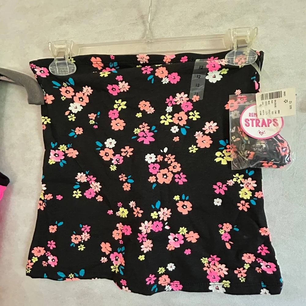 Justice Girls 3pc Bundle Pink Soccer Tank Grey Graphic‎ Tank Floral Tube Top 12